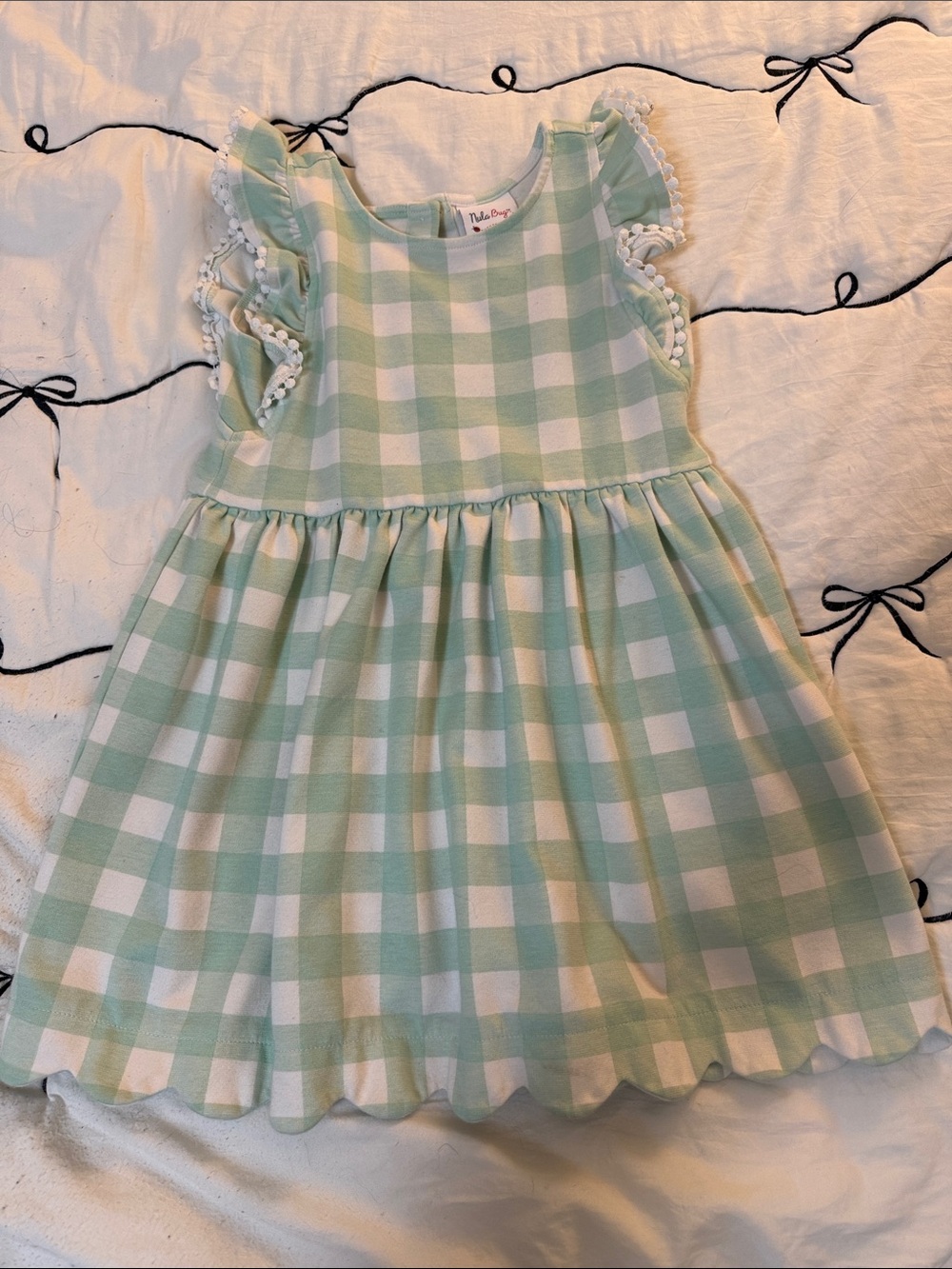 Girls Mint Green Gingham Ruffle Dress